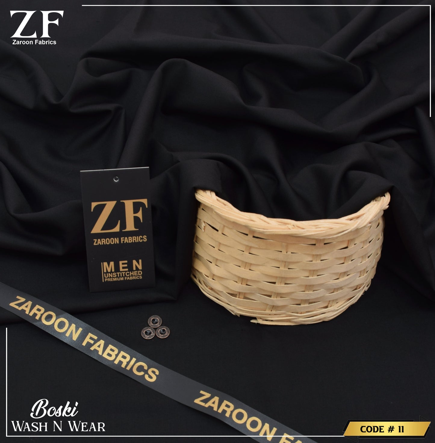 Black Japani Boski Unstitched Fabric for Men