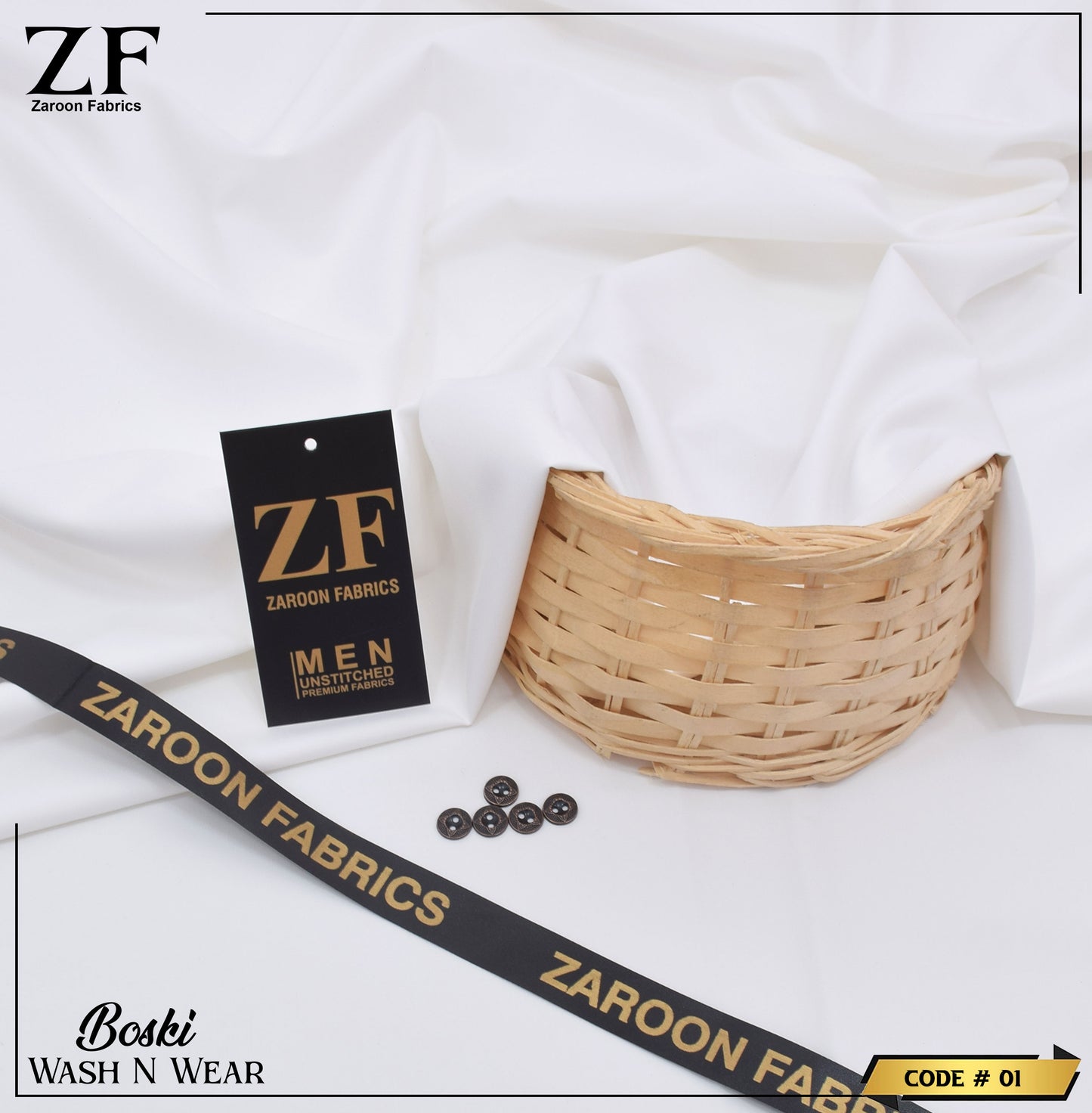 White Japani Boski Unstitched Fabric for Men