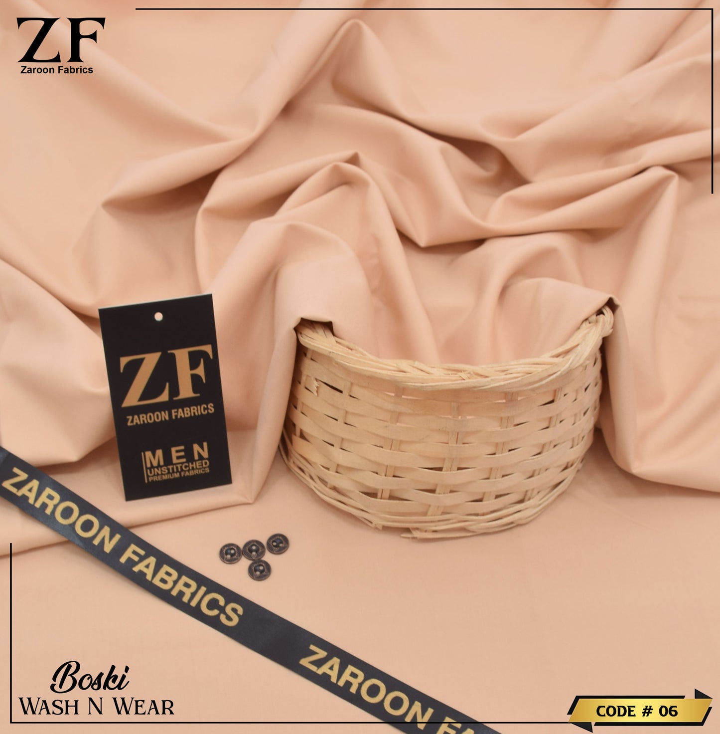 Light Peach Japani Boski Unstitched Fabric for Men