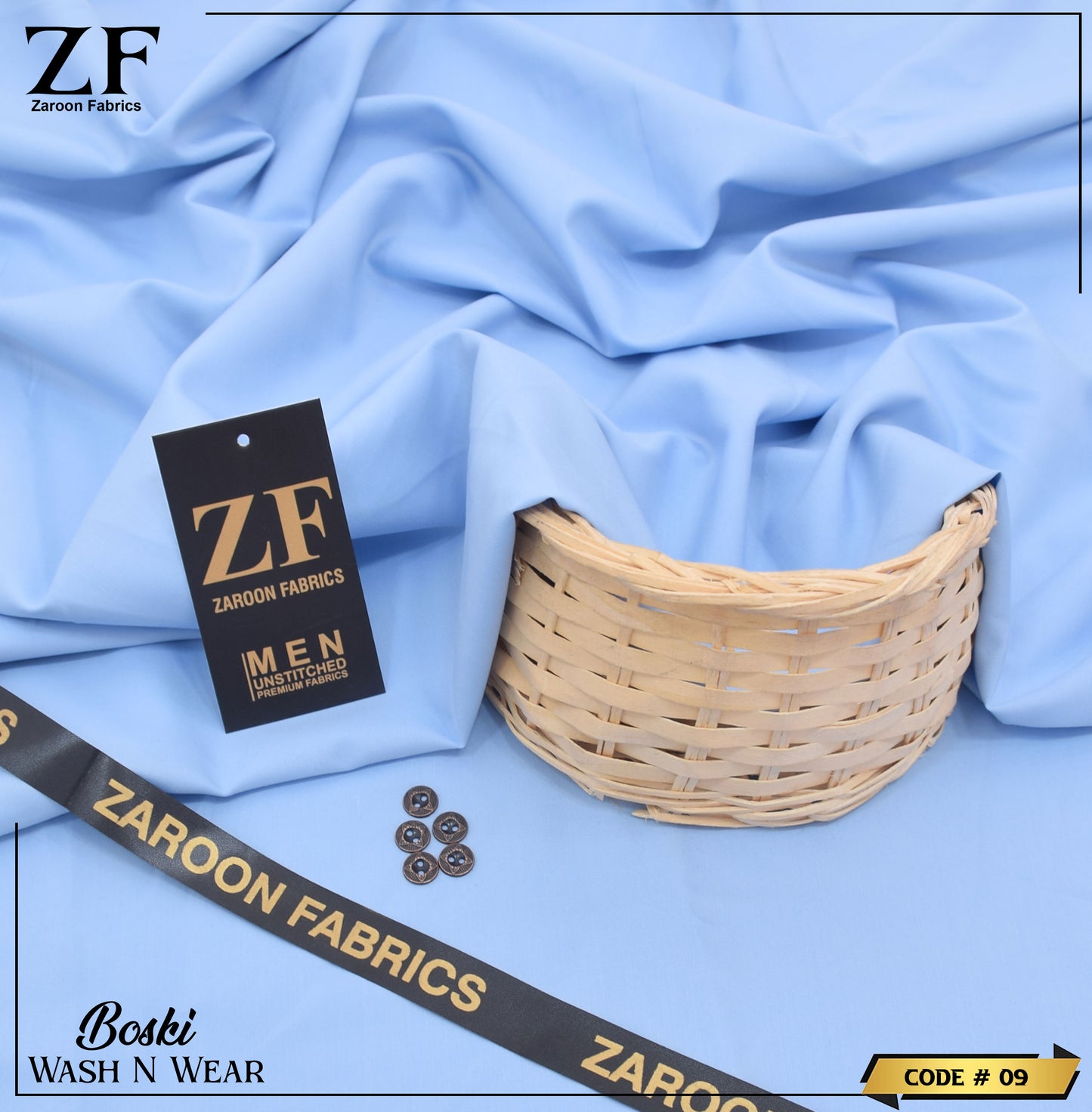 Sky Blue Japani Boski Unstitched Fabric for Men