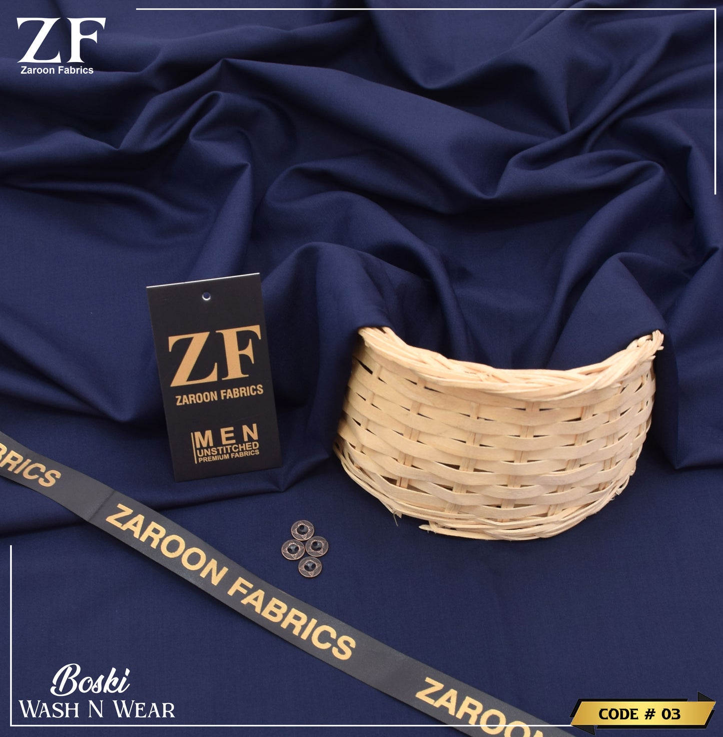 Navy Blue Japani Boski Unstitched Fabric for Men